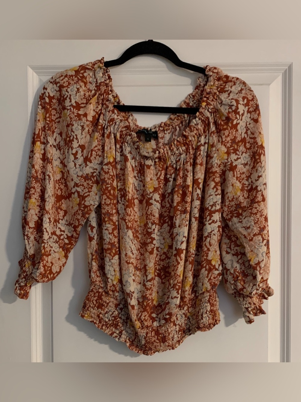 Cynthia Rowley Rust Floral Off-Shoulder Peasant Blouse